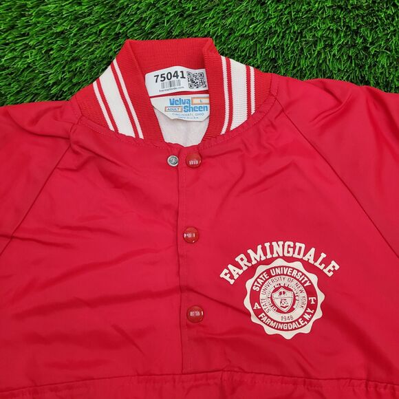 Vintage 80s Farmingdale Varsity Jacket L 22x23 Red Cropped - Picture 13 of 15